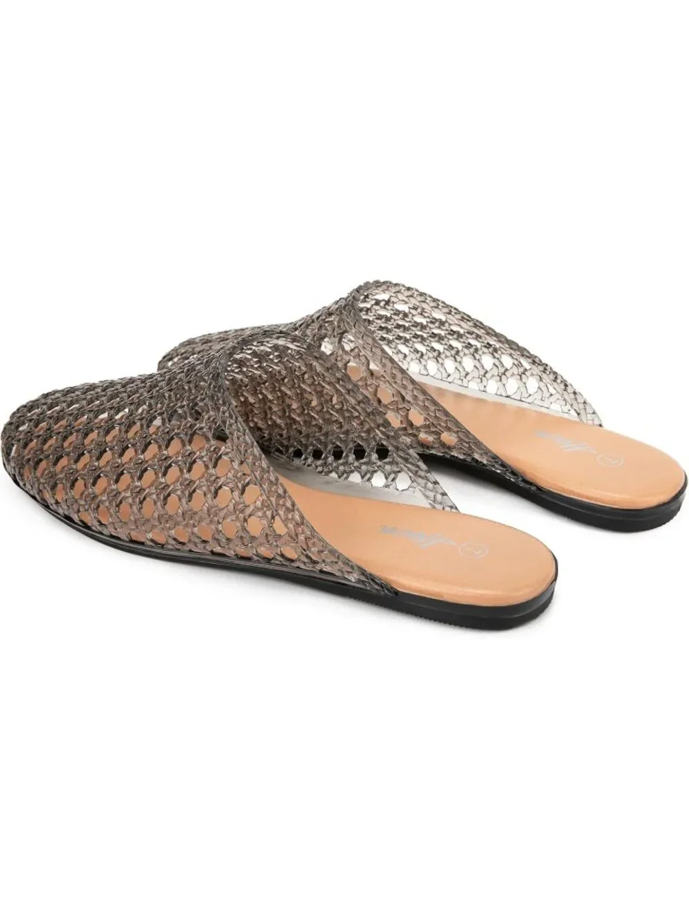 Women's Ash Gray Clear Mesh Hollow Slip On Closed Toe Jelly Casual Flat Sandals